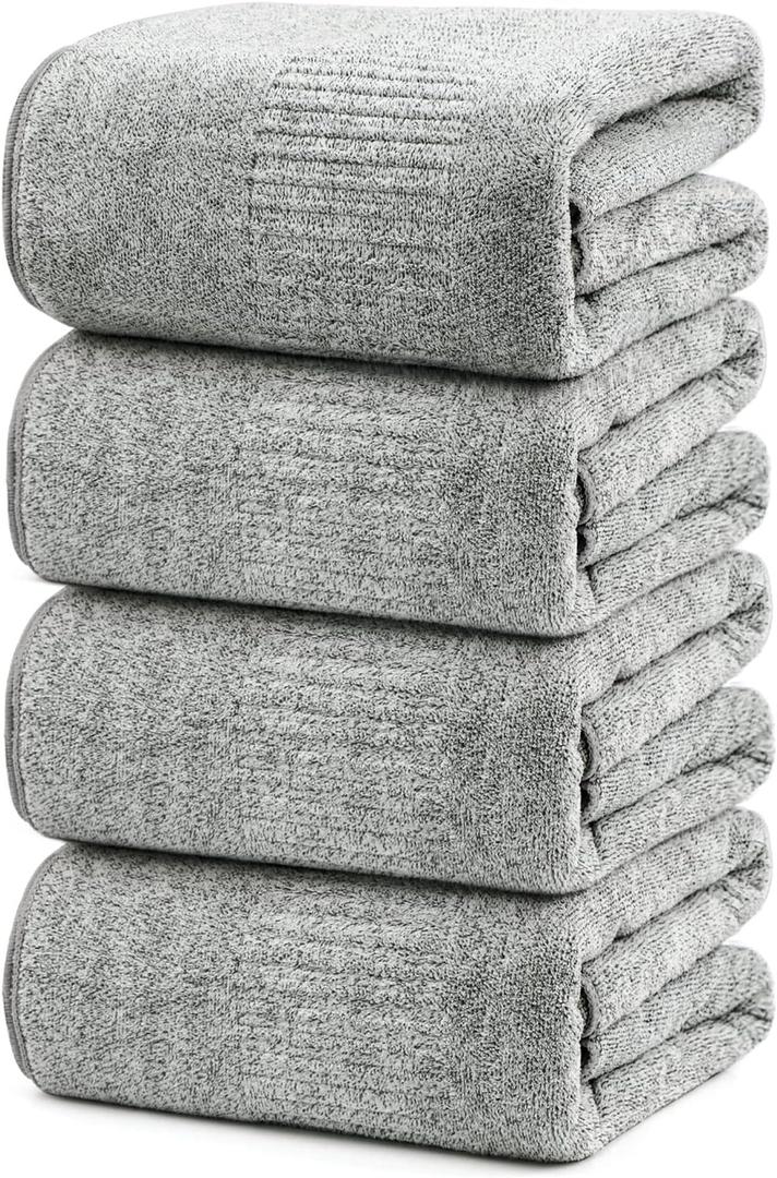 SEISSO Bath Towels Set of 4 Premium Bath Towels 35” x 63” Oversized Towels for Bathroom Quick Drying & Lightweight Bath Sheets Towels for Adults - Multipurpose Use as Bathroom, Shower (Grey)
