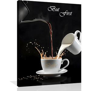 OWNANRTHM Coffee Canvas Wall Art But First Coffee Sign Poster Abstract Coffee Pictures for Coffee Bar for Kitchen Dining Room Wall Decor Framed 16X20 inch