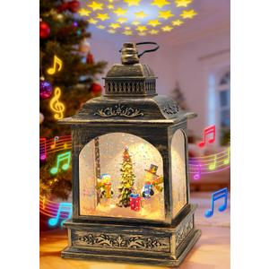Snowman Christmas Decorations Snow Globes Lantern Lighted Water Swirling Glitter, with Stars Projection/Music, Christmas Decorations Indoor - USB/Battery Operated-Snow Globe for Kids Adults