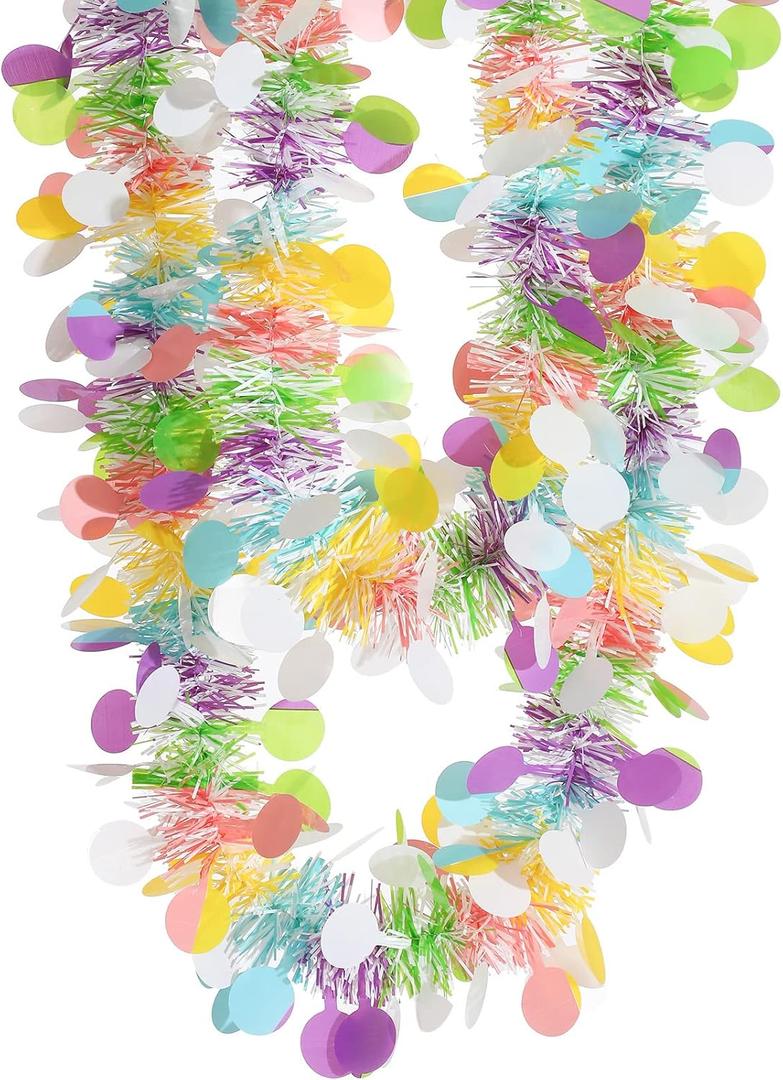 Chuangdi 39 ft Easter Tinsel Garlands Decorations Colorful Easter Eggs Metallic Twist Tinse Garland Glitter Spring Hanging Tinsel Ornament for Party Tree Mantle Door Indoor Outdoor Holiday