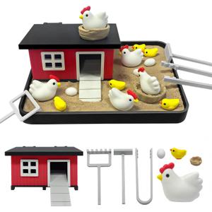 Chicken Zen Garden for Desk, Funny Desktop Zen Sand Garden, Sand Tray Therapy Kit, Chicken Themed Gift Ideas for Friends, Coworkers, Birthday, 4.45 x 3.9 x 1 inches