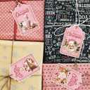 2 x 60PCS Christmas Gift Tags Pink- Hanging Tags Labels with String for Xmas Winter DIY Christmas Holiday Party Gift 6 Designs