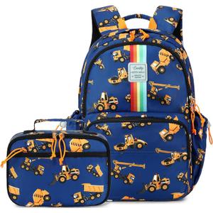 CAMTOP Backpack for Kids, Boys Girls Preschool Backpacks with Lunch Box Toddler Kindergarten School Bookbag Set (Rainbow Strip Navy)