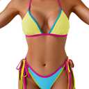 Eomenie Sexy Bikini Sets for Women Halter Triangle Top Two Piece Swimsuit Tie Side Bathing Suit Color Block Swimwear (Yellow, S)