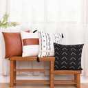 Tosewever Boho Geometric Throw Pillow Covers 18 x 18 Set of 4, Modern Stripe Farmhouse Decorative Faux Leather Cotton Pillowcase for Bedroom Living Room Couch Bed Sofa Home (Black/White, 18" x 18")