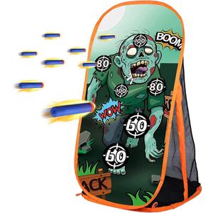 RONSTONE Shooting Practice Target Compatible with Nerf Gun for Boys Girls, Toy Foam Blaster Shooting Targets for Kids Indoor Outdoor, Zombie Shooting Target with Storage Net