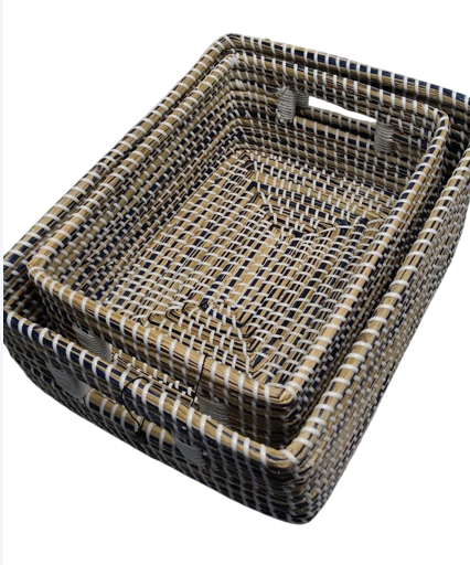 Set Of 2 Woven Storage Baskets, Sizes 10.5 × 14 In And 9 × 12 In. Ideal For Organizing Shelves, Closets, Bathrooms, Or Living Spaces. Durable, Lightweight, And Versatile For Home Storage.
