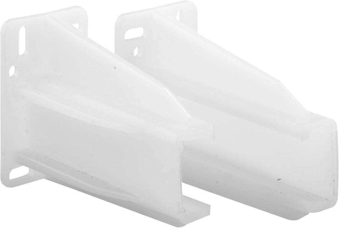 Prime-Line R 7227 Rear Drawer Track Back Plate  Support and Maintain Alignment of Bottom/Side Mounted Drawer Glides, 5/16 In. x 7/8 In., Plastic, White (1 Pair)