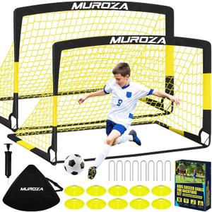 Soccer Goal, Kids Soccer Goals for Backyard Set, 2 Pack of 4x3 ft Portable Pop Up Soccer Net with Soccer Ball, Cones, Complete Training Equipment for Youth, Toddler Outdoor Sports Games