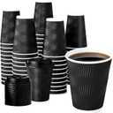 12 oz Coffee Cups with Lids, 60 Pack Insulated Corrugated Paper Cups, Disposable Coffee Cups for Water, Juice, Coffee (Black)
