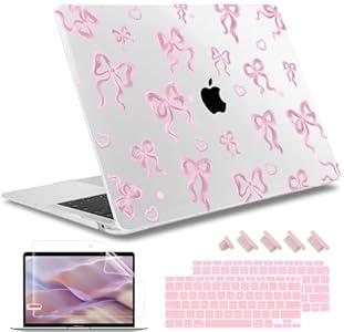 May Chen Compatible with MacBook Air 13 inch Case 2022 2021, 2020-2018 Release Model: M1 A2337 A2179 A1932, Plastic Hard Shell Case Cover for Mabook Air 13 inch with Retina Dispaly, Heart Bow