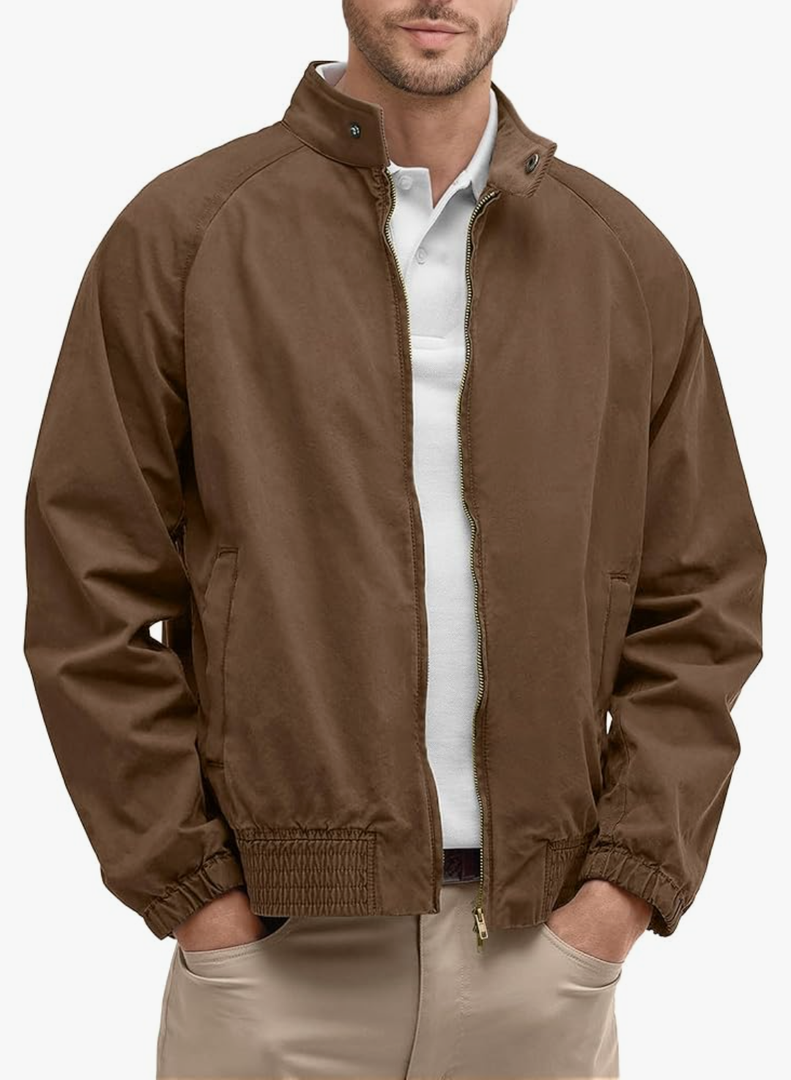 Comdecevis Men's Bomber Jacket Lightweight Windbreaker Casual Stylish Two-Way Zipper Coat for All Season Size M