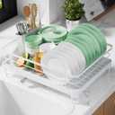 Kitsure Dish Drying Rack for Kitchen Counter, Stainless Steel Sink Organization and Storage Essentials with Cutlery Holder, Home and Appartment Decor, 12.7''W x 16.7''L, White