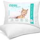 Nestl 2 Pack Toddler Pillow for Sleeping 13 x 18, Small Kids Pillow for Travel, Car, School, Nap, & Toddler Bed, Machine Washable Soft Cotton Child 2 Year Old and Up - White