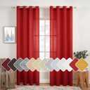 MIULEE 2-Panel 84 Inch Farmhouse Linen Sheer Window Curtains - Elegant Red Drapes With Grommet Top - Voile Panels, Linen Textured - Bedroom/Living Room (52 X 84 Inch)