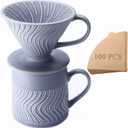 Pour Over Coffee Maker with 100 Sheets of Paper Filter, 15 oz Ceramic Coffee Mug & Ceramic Coffee Dripper, 1 Cup-Single brew coffee set, Purple