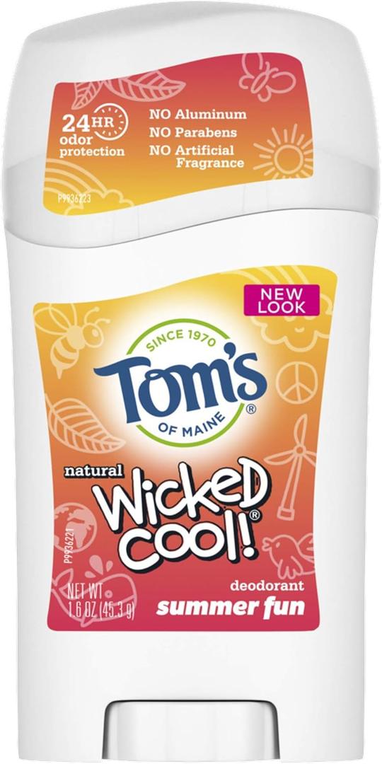 Tom's of Maine Aluminum-Free Wicked Cool! Natural Deodorant for Kids, Summer Fun, 1.6 oz.