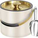 3.2L Modern Insulated Ice Bucket with Silicone Lid, Scoop, Strainer, Double Wall Stainless Steel Ice Bucket for Parties & Cocktail Bar,Ideal for Gift(Pearl White) (Beige)