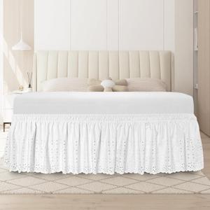 ANARACHON Twin Bed Skirt, Wrap-Around Elastic Ruffled Eyelet Bed Skirt Twin Size Dust Ruffle with Gathered Styling and Embroidered Details, 14" Drop Length (White)