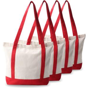 kaxilu Red Zippered Canvas Tote Bag 16.5"x 14"x5" Heavy Duty Plain Tote Bags 3PCS Reusable Canvas Tote Bags Bulk Cloth Grocery Bags