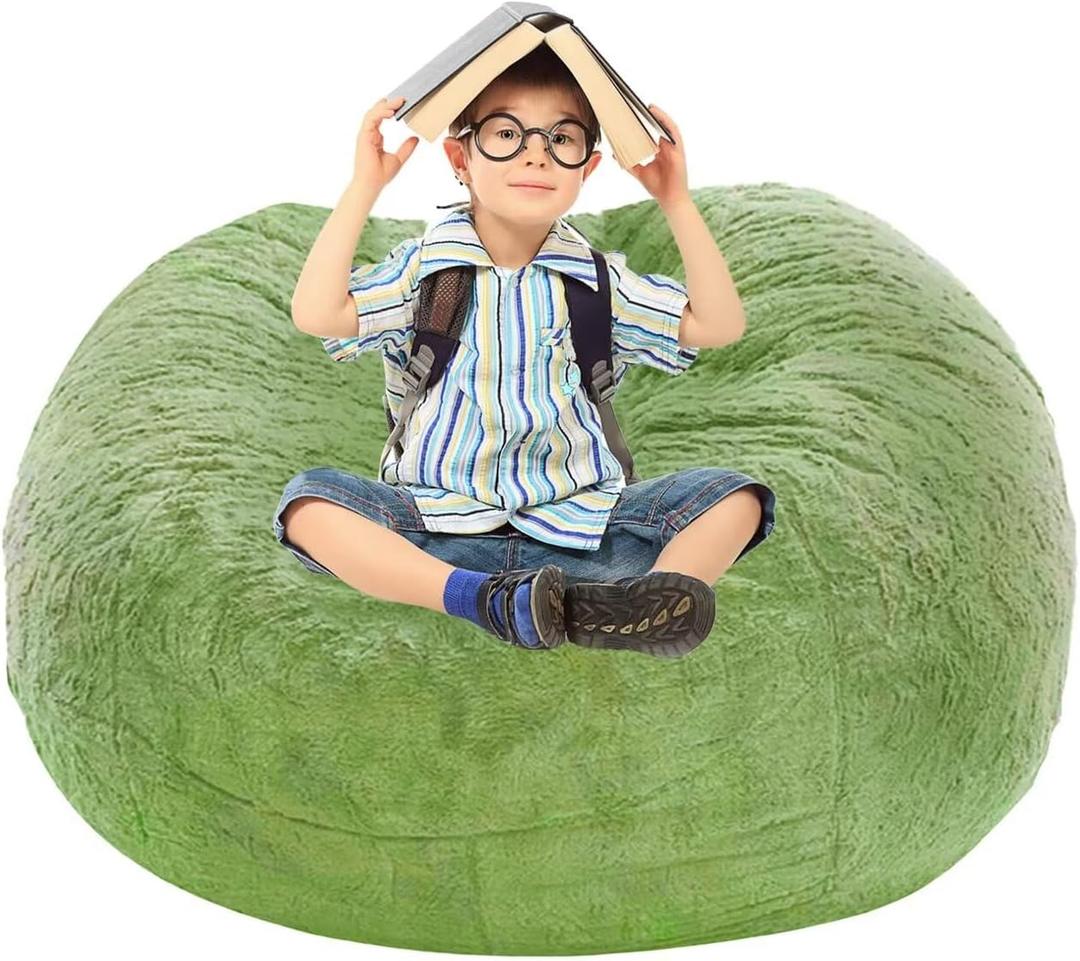 BCU Bean Bag Cover Comfy Beanbag Chair for Adults Without Filler Faux Fur Lazy Sofa Cover for Living Room Chairs, Apple Green, 3.5FT