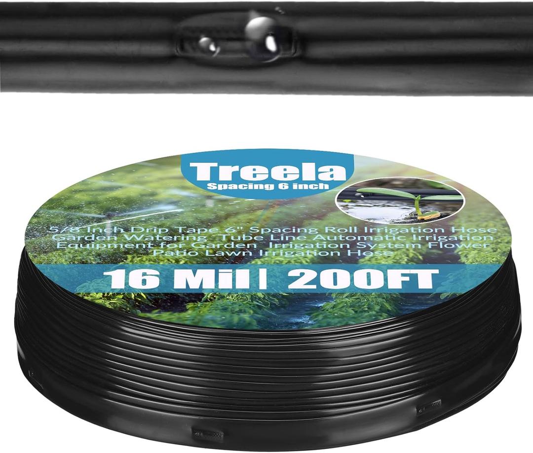Treela 200ft 5/8 Inch Drip Tape 6" Spacing Roll 16 Mil Irrigation Hose Garden Watering Tube Line Automatic Equipment for Garden Irrigation System Flower Patio Lawn Hose