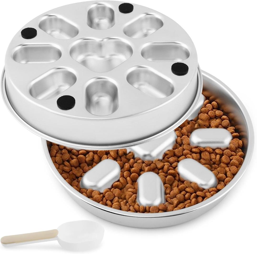 Slow Feeder Dog Bowls, Stainless Steel Metal Bowl with Non-Slip Mat, 2 Cups Capacity, Anti-Gulping for Fast Eaters, Dishwasher Safe