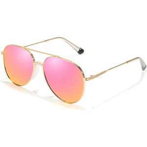 SODQW Tangle Free Aviator Sunglasses for Women Polarized Lens | 99.99% UV Protection, Mirrored Lens, Hair-Safe No-Snag, Gold Frame, Fashion Trendy 2026, Driving Beach Shades