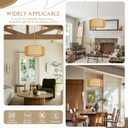 23 inch Natural 5 Light Rattan Light Fixture Woven Pendant Lights Rattan Farmhouse Chandeliers Fabric Shade Boho Chandelier for Dinning Room Kitchen