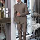 2 Piece Men's Chinese Suit Chinese Stand Collar Slim Fit Suits Front Button Blazer Pant Set, White-XL