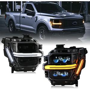 Headlights for F150 F-150 with Startup Animation Sequential Turn Signal (Quad-beam)