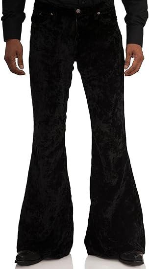 Men's Velvet Relaxed Vintage 60s 70s Bell Bottom Stretch Fit Classic Comfort Flared Flares Retro Leg Disco Pants, Size L