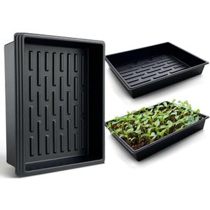 Seed Starter Tray, 5 Packs Plant Tray, Durable Plastic Growing Trays, Stackable Seedling Starter Trays Perfect for Indoor, Outdoor, Greenhouses, 16.5" L x 13.2" W x 2.8" H - Black
