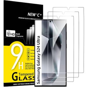 NEW'C 3 Pack Designed for Samsung Galaxy S24 Ultra Screen Protecto, (No for S24/S24 Plus), Tempered Glass, Case Friendly Scratch-proof, Bubble Free, Ultra Resistant (Transparent)
