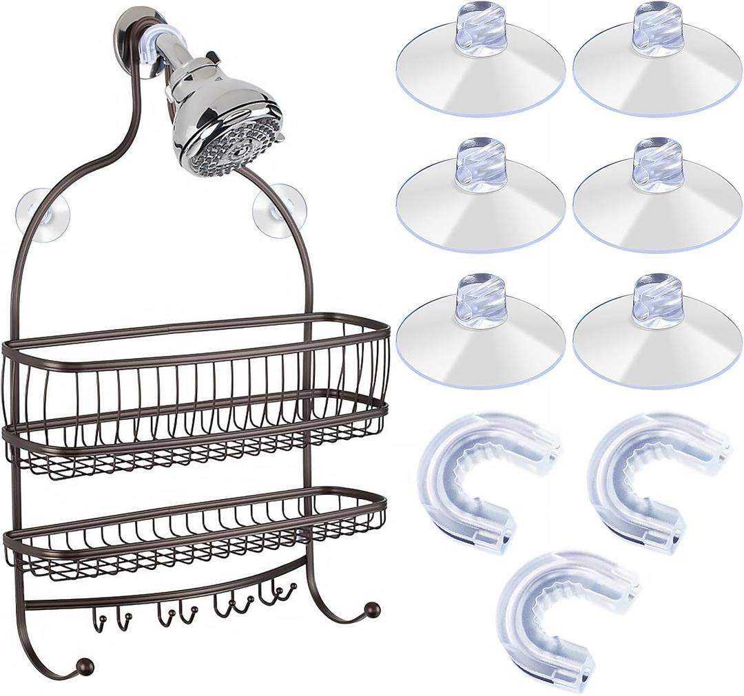 6 PCS Bathroom Shower Caddy Connectors, Shower rack not included, with 3 Pieces Rubber Rings Bathroom Decor Replacement Suction Cup Holders, Transparent Showers Suction Easy to Attach