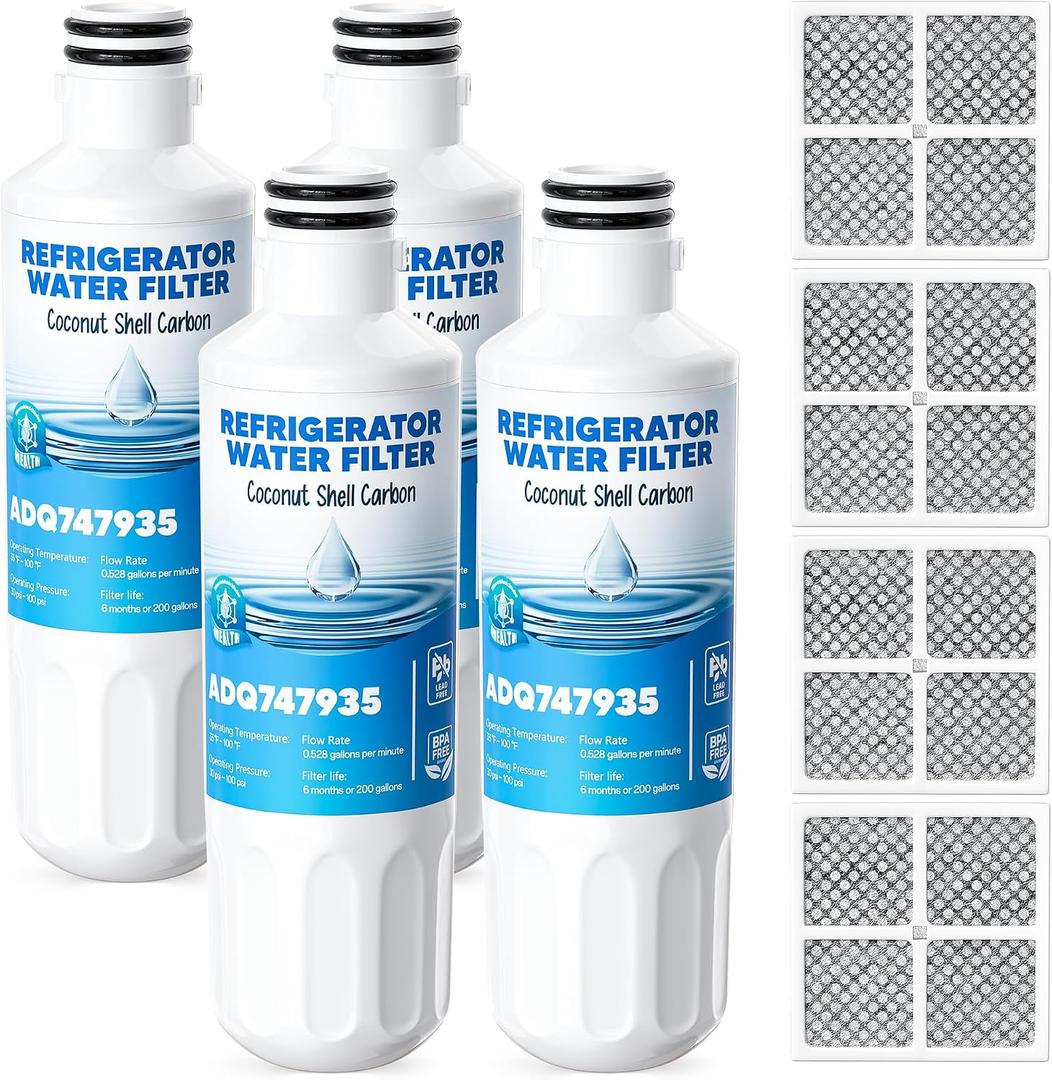 LT1000P Water Filter Replacement Fit for L-G Lt1000P/PC/PCS Compatible with L-G Models ADQ747935, ADQ74793501/02, MDJ64844601, LMXS30796S Water Filters with ADQ73334008 Air Filter, 4 Combo By AVXBYR