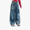 10-14 yrs Kids Girls Jeans Distressed Elastic Waist Baggy Denim Wide Leg Pants Trousers Size 150