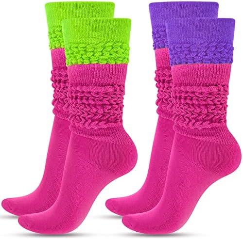 JenPen 2 Pairs Neon Slouch Socks for Women 80s 90s Scrunch Socks Soft Extra Long Size 9 to 10