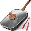 ESLITE LIFE Nonstick Grill Pan with Lid & Tongs for Stove Tops, 11 Inch Versatile Square Big Grilling Skillet Steak Pan with Pour Spouts for Indoor & Outdoor Cooking, PTFE & PFOA Free, Black