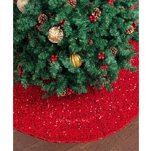 Mr. Pen- Small Christmas Tree Skirt 24 inch, Red Sequin Tree Skirt