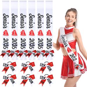 6 Set Senior Sash 2026 Sport Satin Sash Glitter Cheer Hair Bow Senior Night Decor Cheerleader Gift Girl(Red White)
