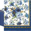 AnyDesign 80 Pack Navy Blue Floral Paper Napkins Blue White Flower Disposable Luncheon Napkins Gold Foil Frame Dessert Dinner Hand Napkin for Home Kitchen Wedding Birthday Baby Shower