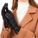 ZLUXURQ Luxury Italian Soft Leather Gloves for Women - Genuine SheepSkin Leather Womens Cold Weather Gloves Cashmere Lined (X-Small-6'', Black(100%fleece Lined/Economic))