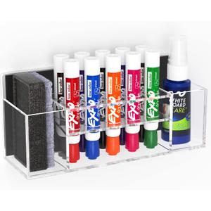 HBlife Acrylic Magnetic Dry Erase Marker Holder for Whiteboard, Wall Mount 10 Slots Magnet Pen Pencil Holder for Fridge Refrigerator, Locker Organizer Accessories for School Classroom Office, Clear (Large)