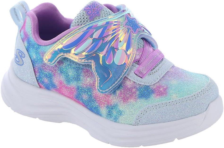 Skechers Unisex-Child Glimmer Kicks-Glittery Glam Sneaker (6 Toddler, Light Blue/Lavender)