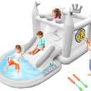 Inflatable Water Slide for Kids, PVC Bouncy Castle Outdoor with Slide, Bounce House, Basketball Hoop, Pool, Rings, Target Game, Jumping, Pump Included, 133"L x 70"W x 65"H