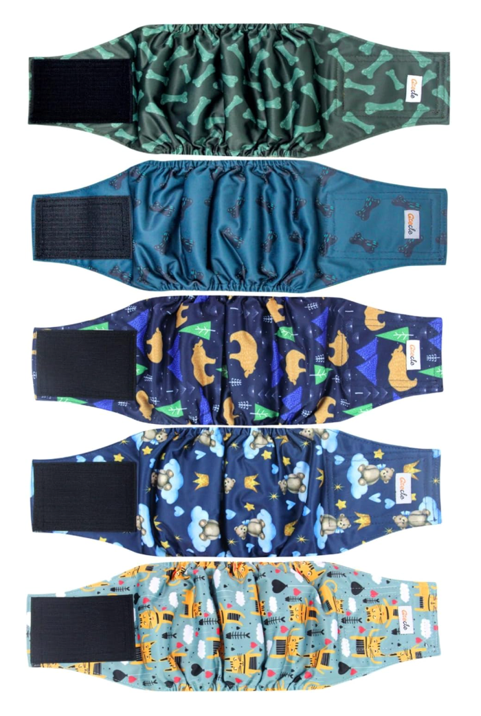 Grecle 5 Pack Dog Diapers Male, Premium Belly Bands for Male Dogs, High Absorbing Male Dog Pee Wraps for Doggie in Incontinence or Excitable Urination and Training L