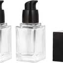2Pcs 15ml/0.5oz Transparent Glass Square Liquid Foundation Bottles with Black Press Pump Empty Refillable Travel Dispenser Samples Vials Containers for Lotion Cream Cosmetic