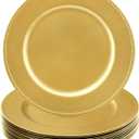 Okllen 12 Pack Plastic Gold Charger Plates, 13" Round Beaded Charger Plates for Wedding, Catering Event, Tabletop Decor