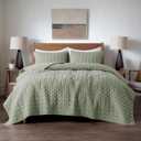 WDCOZY Sage Green Quilt Queen Size Bedding Sets with Pillow Shams, Lightweight Soft Bedspread Coverlet, Quilted Blanket Thin Comforter Bed Cover, All Season Spring Summer, 3 Pieces, 90x90 inches, Full/Queen